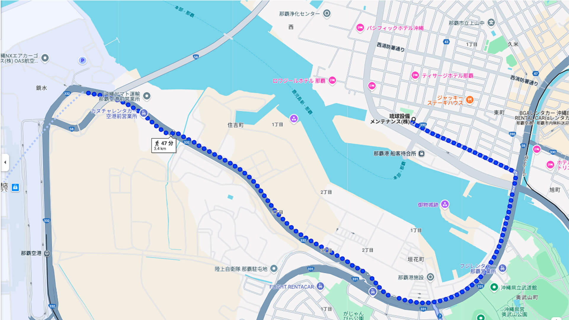 会社周辺の地図画像:アクセスルートが表示されている
